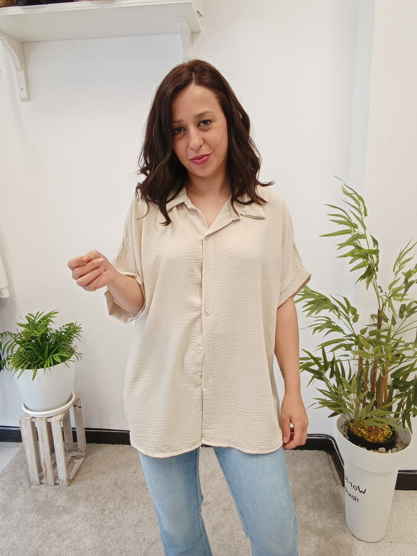Camisa Manga Corta Beige