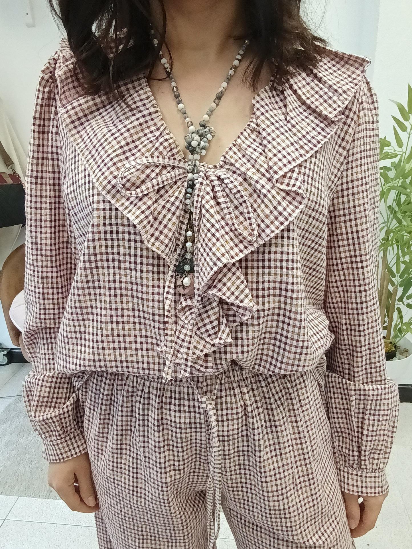 Blusa cuadro vichy rosa
