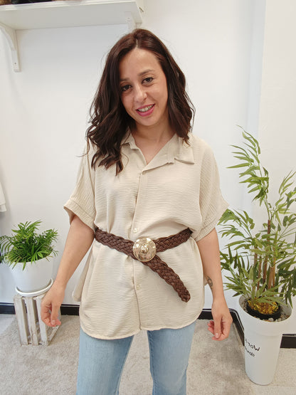 Camisa Manga Corta Beige