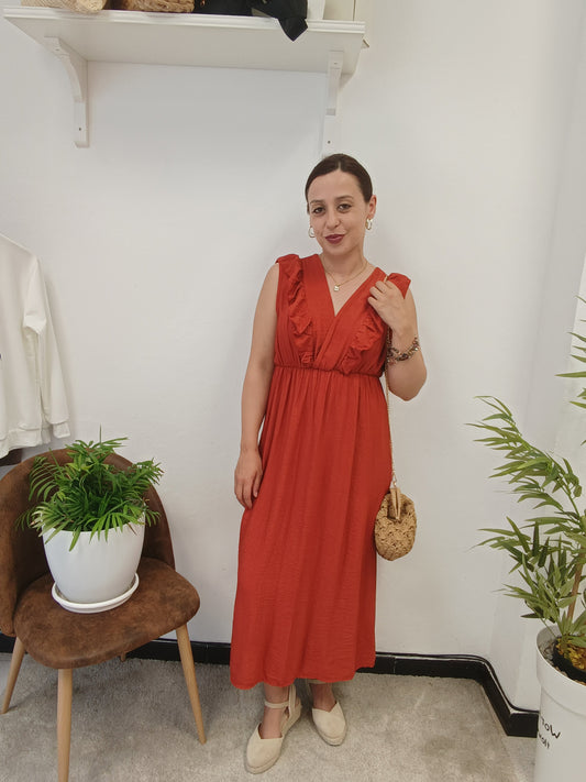Vestido volantes teja