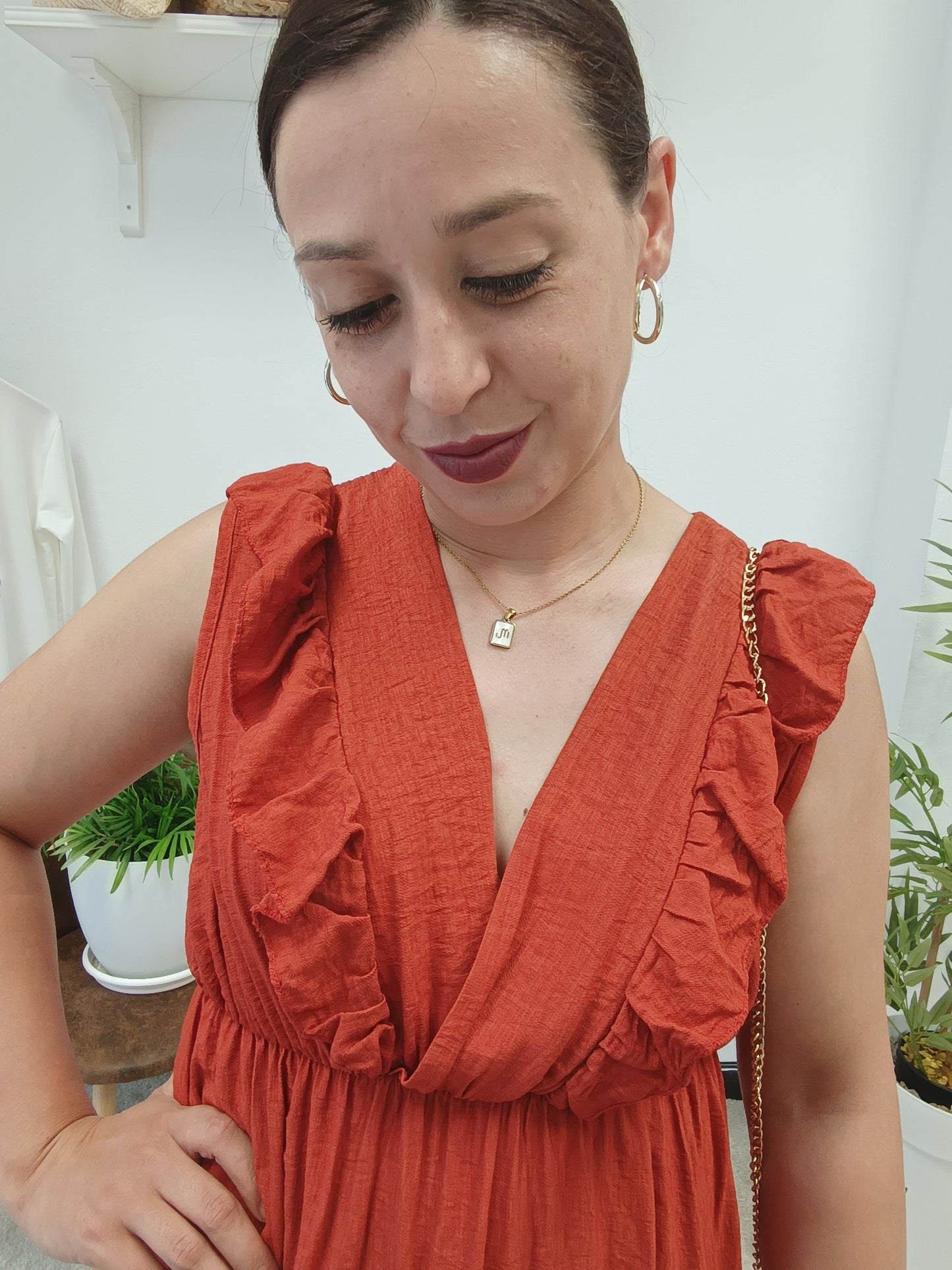 Vestido volantes teja