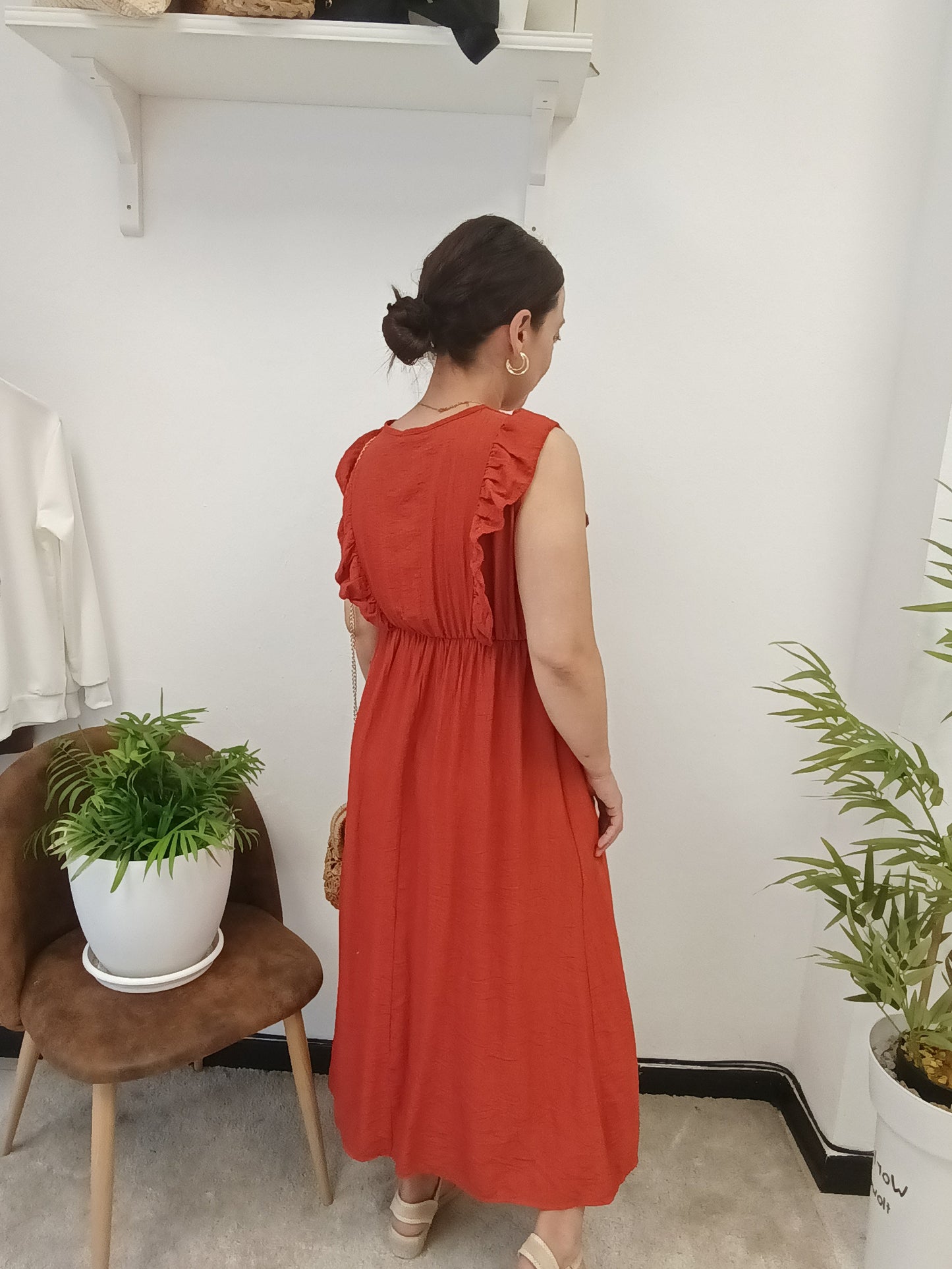 Vestido volantes teja